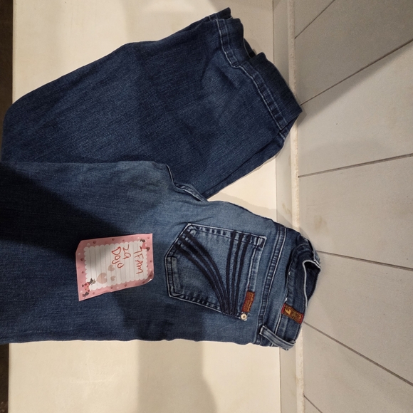 7 For All Mankind Women's Dark & Medium Blue Flare Jeans - Picture 3 of 7